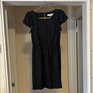 LOFT Elegant Black and Blue Floral Dress - Size 0